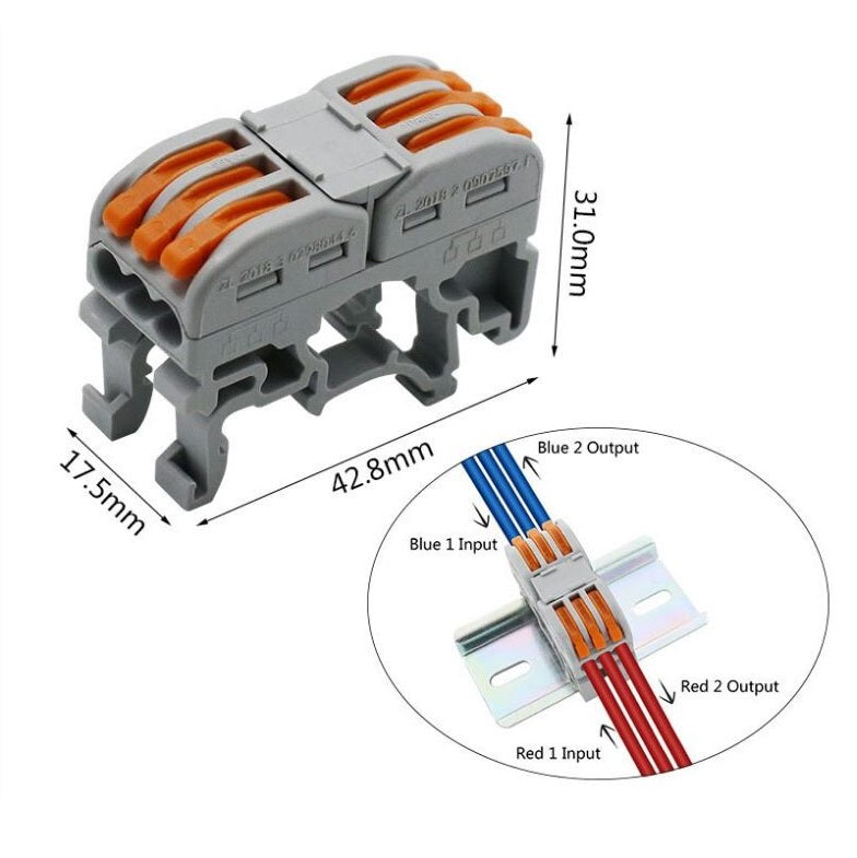 Conectores eléctricos de empalme rápido, para carril o riel. (10 Pzas)