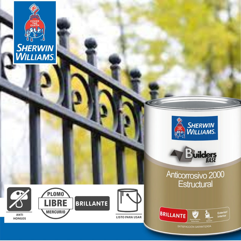 Pintura anticorrosiva brillante color gris, 1/4 Galón. Sherwin Williams