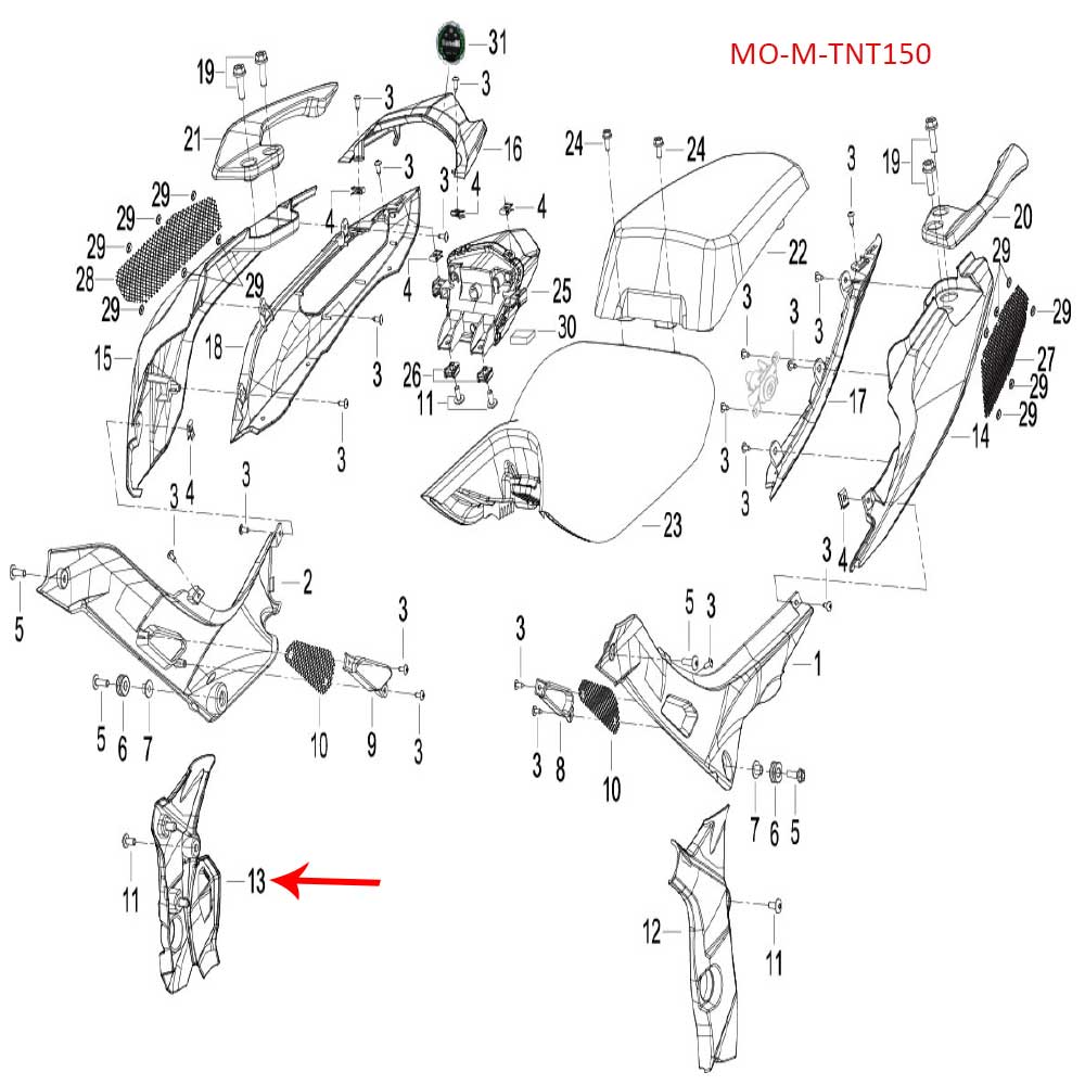 Covertor decorativo del pedal derecho (TNT150)