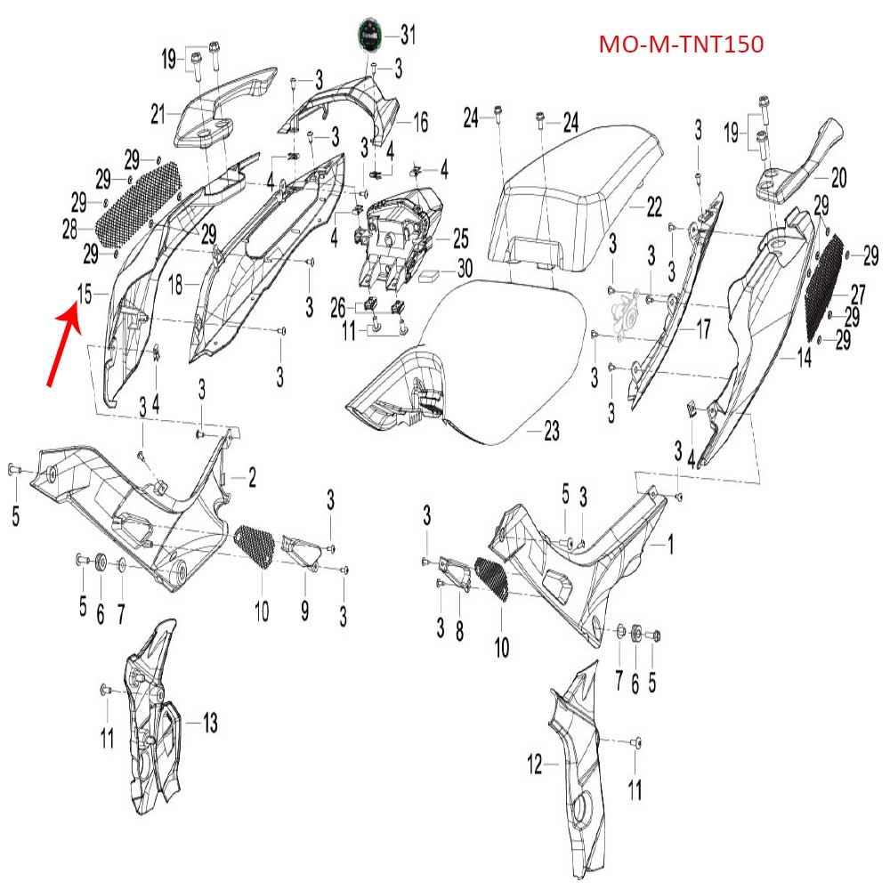 Covertor trasero derecho blanco con calcomanias (TNT150)