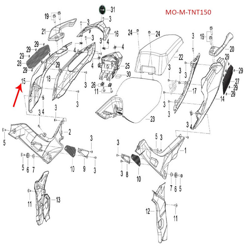 Covertor trasero derecho blanco con calcomanias (TNT150)