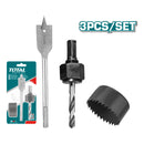 Broca instalación de cerraduras. Incluye: piezas de perforación y broca.Set de 3 piezas