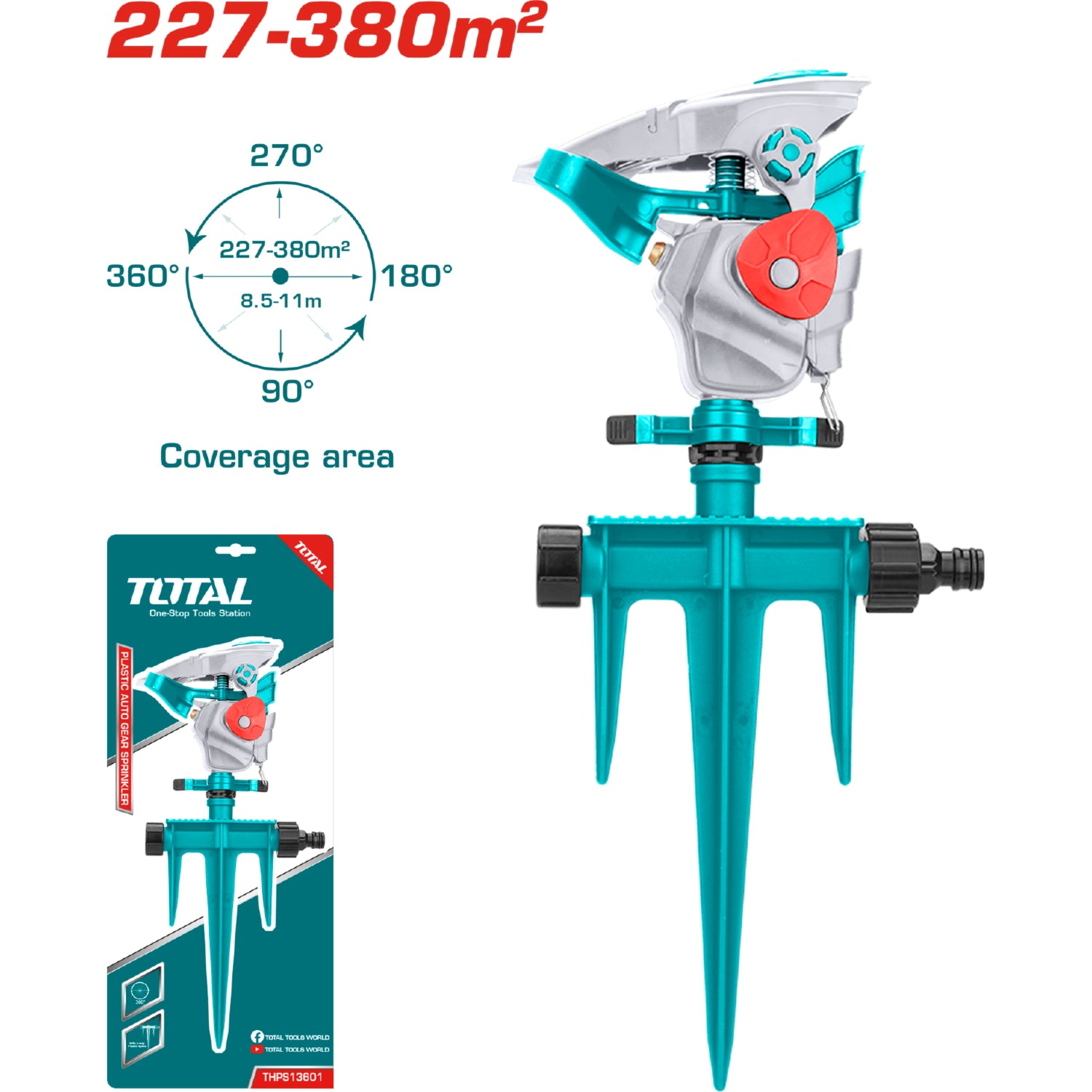 Aspersor rociador de estaca de 3 pines de plástico Para manguera de agua 3/4"