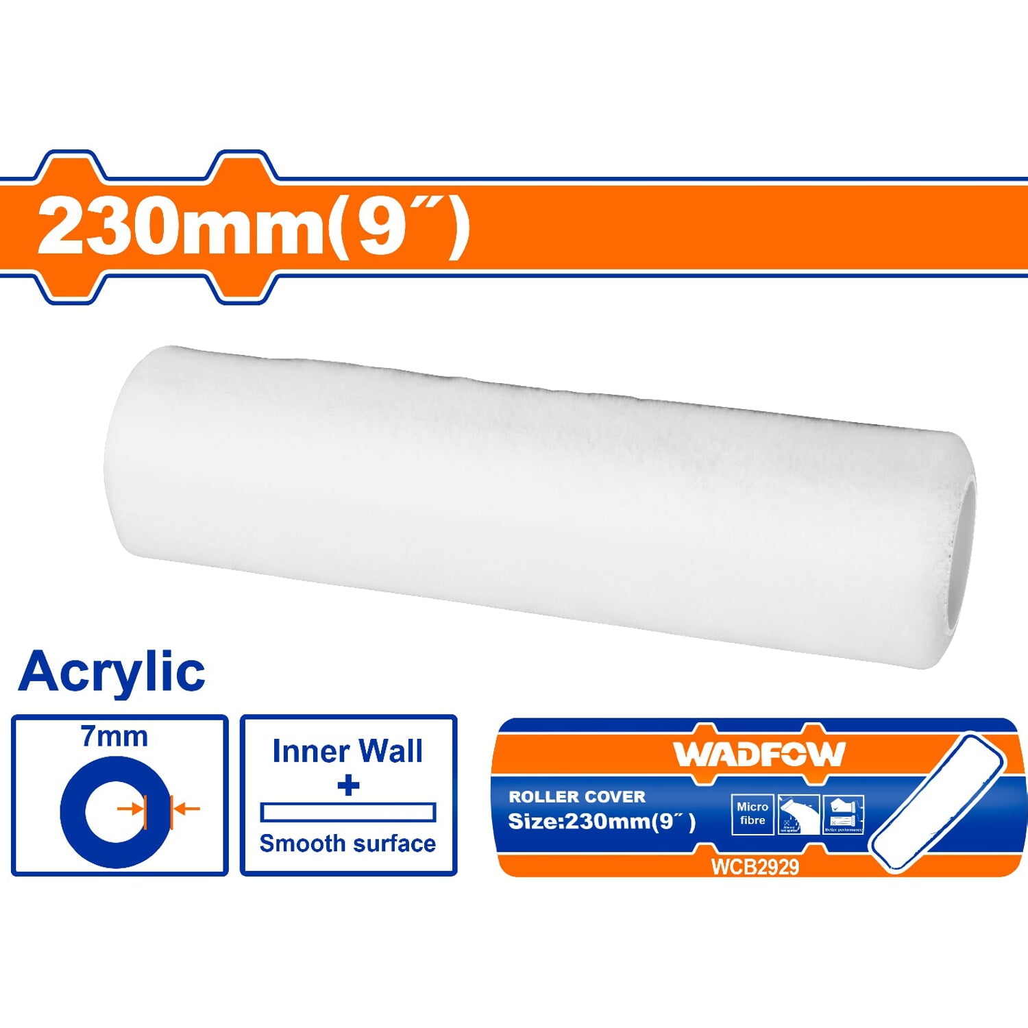 Rodillo para pintar 9" Paredes internas. Altura de la fibra: 7mm. Acrílico.