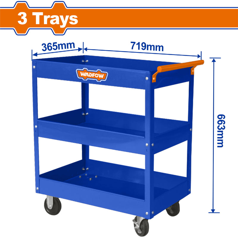 Carrito herramientas de servicio mecánico para taller con ruedas y 3 bandejas 719 x 365 x 663mm. Trolley