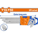 Llaves Torx de brazo extralargo de 9 piezas. T10-T50. Cr-V (Juego)
