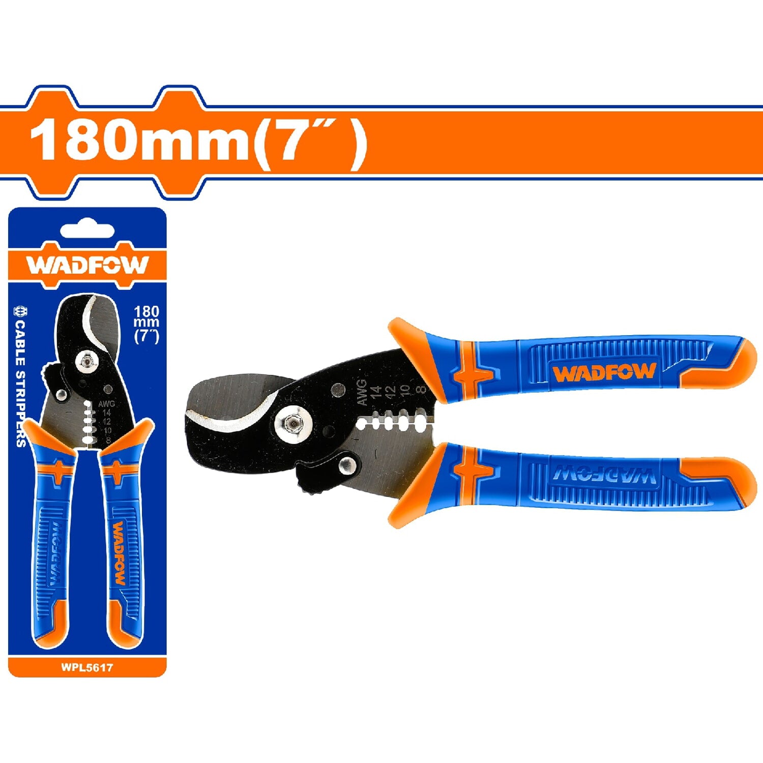 Cortador de cable 7" (180mm) Con borde afilado para cortar alambre. Puede pelar 4 tipos de cables.