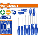 Destornilladores Punta plana y Punta estrella Mango redondo. 40CR. Magnético (Juego de 10 pzs)