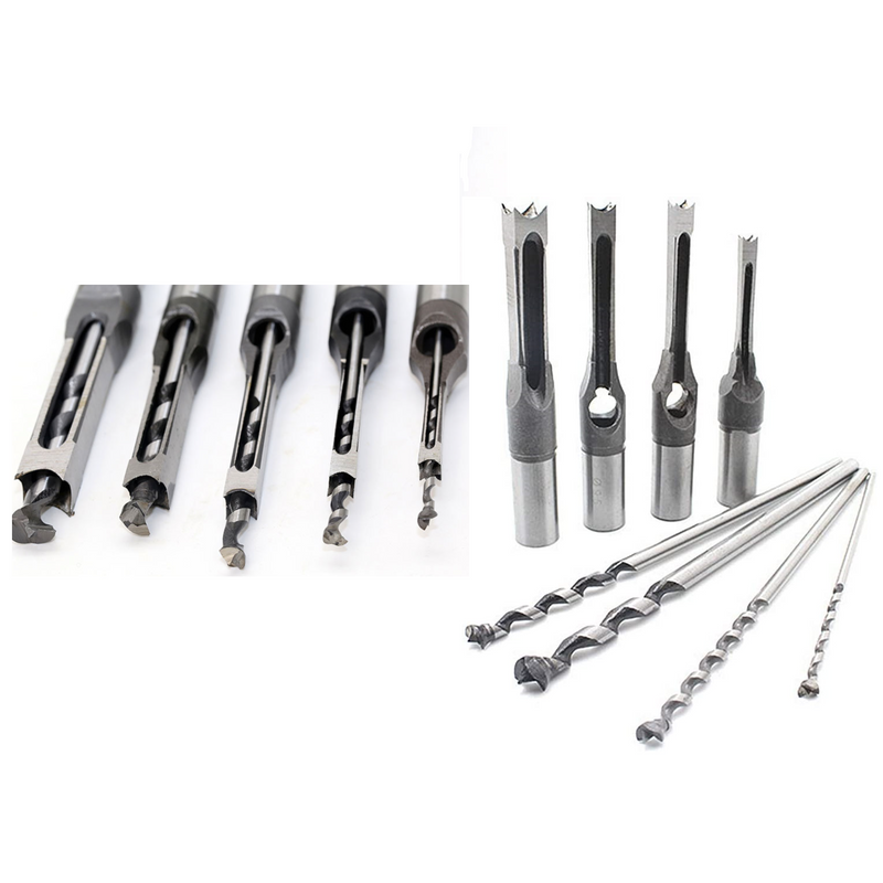 Juego 4 brocas de acero para carpintería y taladros cuadrados 1/4, 3/8,  1/2 y 5/8 pulgadas.