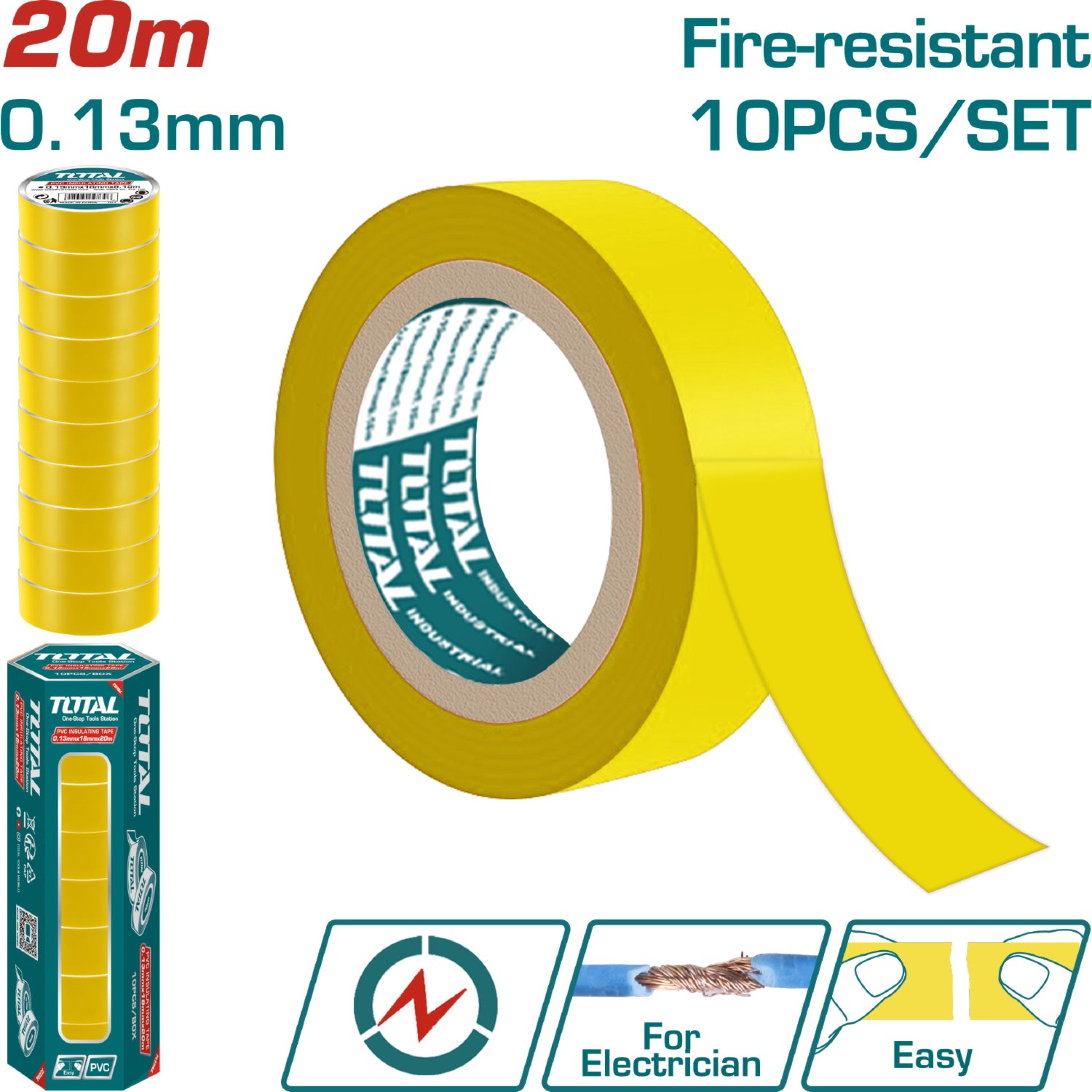 Gutapercha tape eléctrico Amarillo. 0.13mm 18 mm x 20m. Resistente al fuego. (1 pza)
