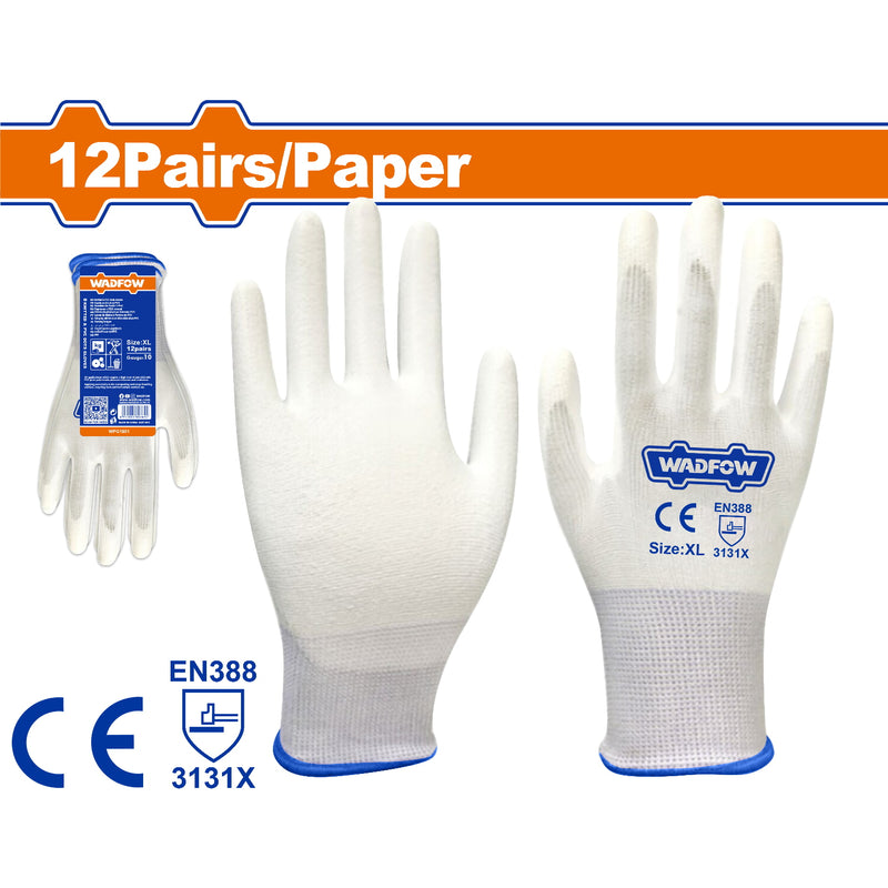 Guantes de Seguridad Poliuretano. Sin costura. Agarre suave. Para trabajo general. Set 12 pares.