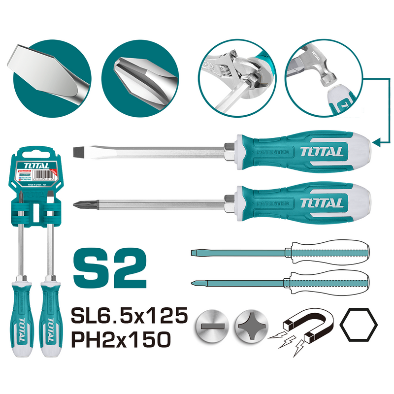 Juego de Destornilladores variado de 2 pzas de Acero Industrial S2.