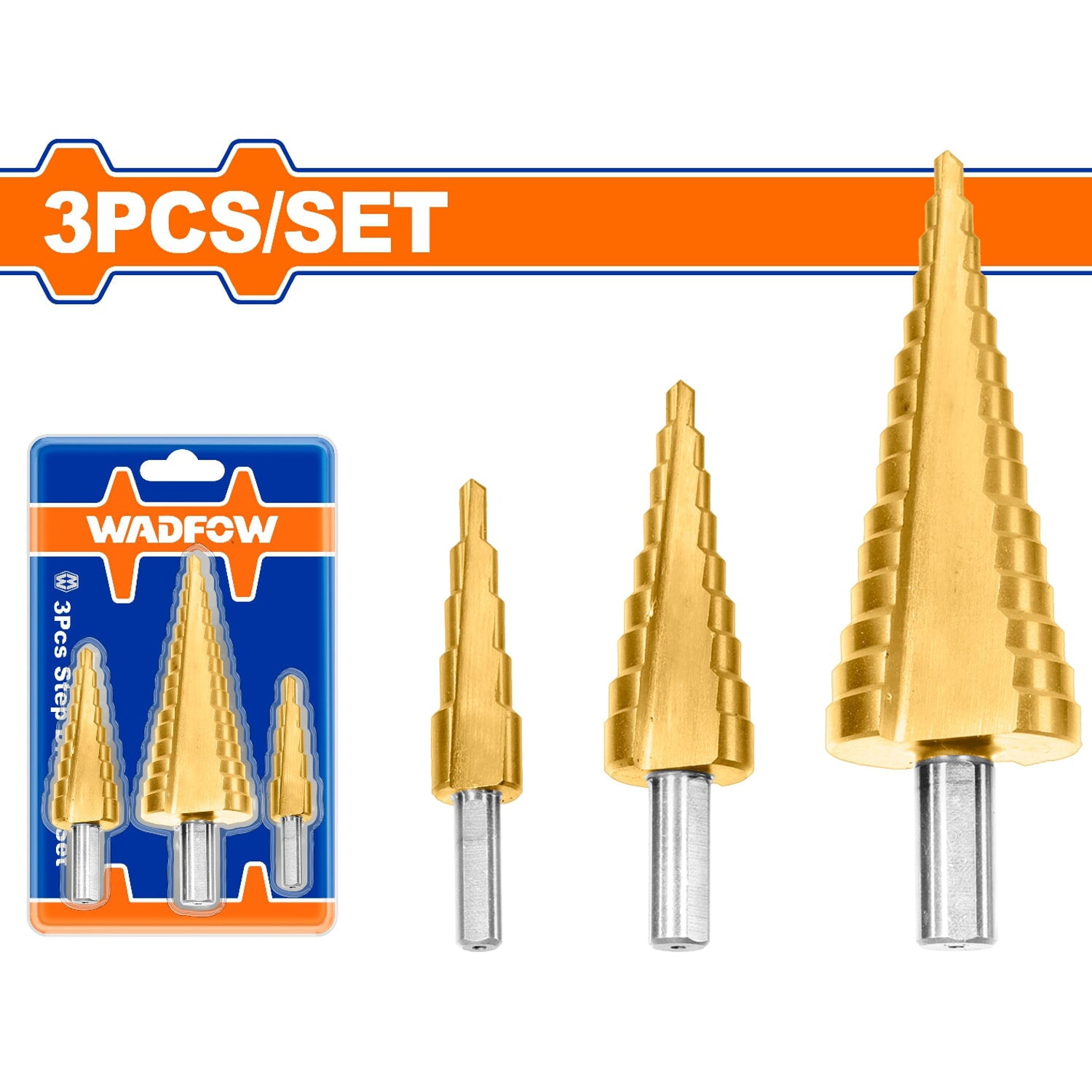Brocas escalonadas HSS. Alta velocidad. 4-12mm, 4-20mm, 4-32mm. Espesor: ≤3mm. Set 3 pzas.