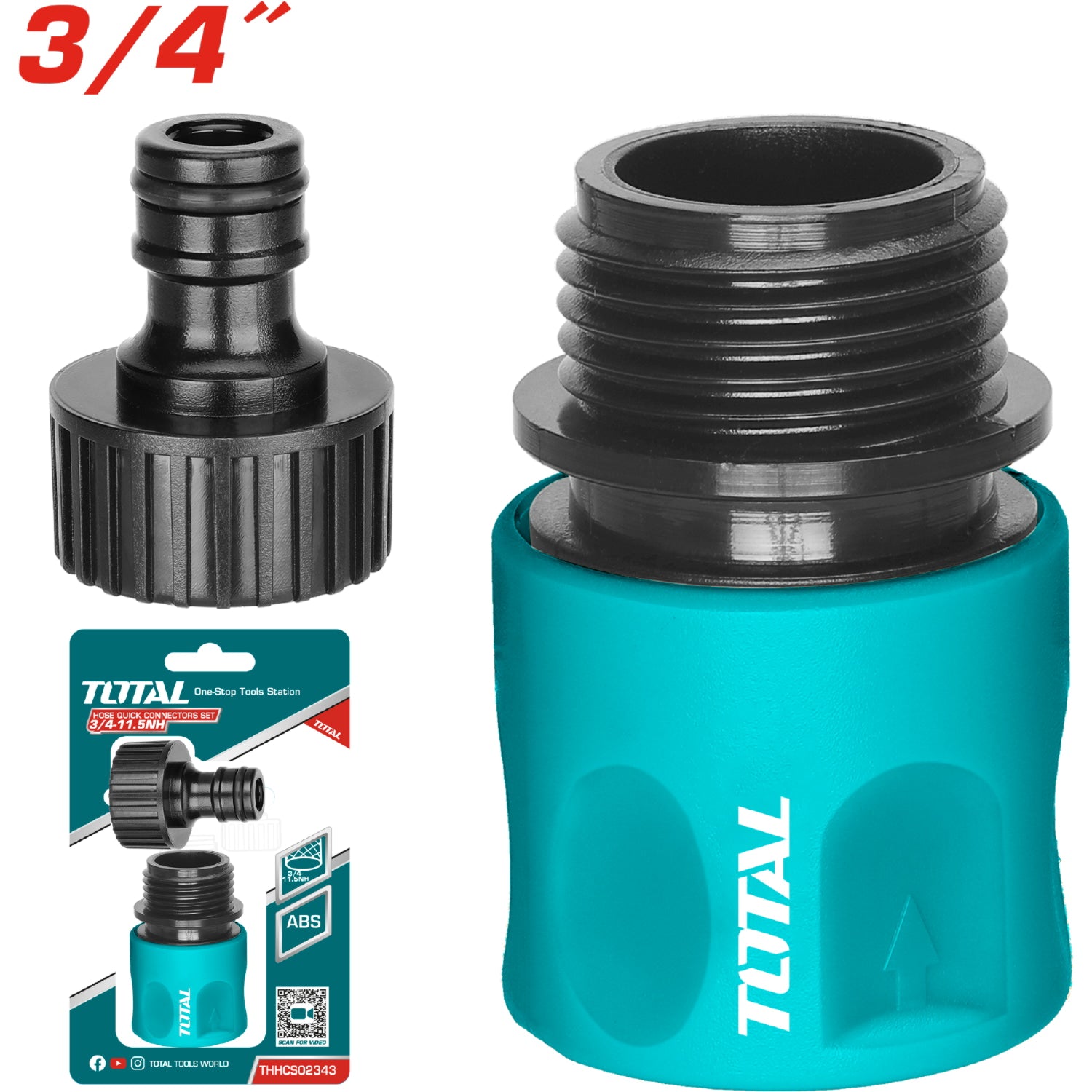 Conector rápido para manguera 3/4" con adaptador de grifo. 2 piezas.