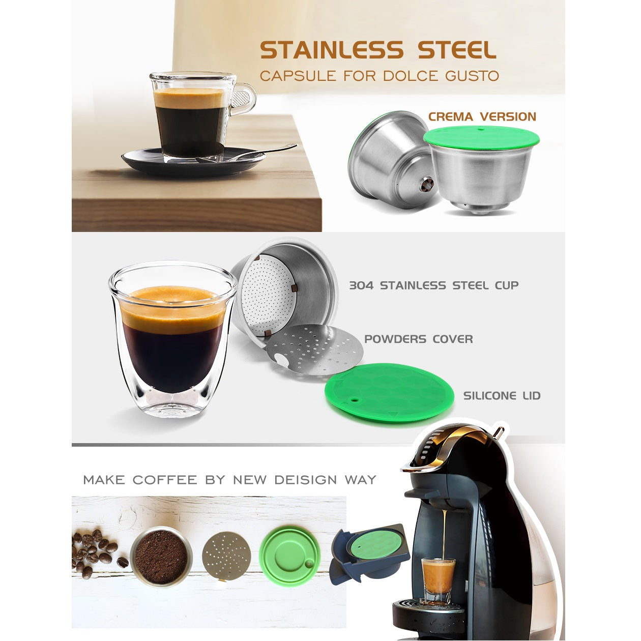 Cápsula de café DOLCE GUSTO reutilizable de acero inoxidable.