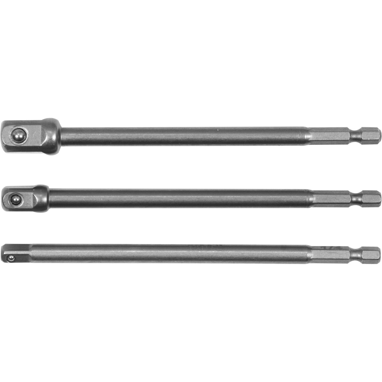 Adaptador Socket vástago hexagonal extensión Juego 3 pcs 1/4", 3/8" y 1/2" 150 mm largo