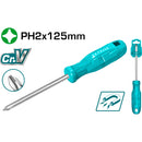 Destornillador Phillips 40 Cr, PH2, mango redondo. Diámetro: 6 mm. Longitud: 125 mm.