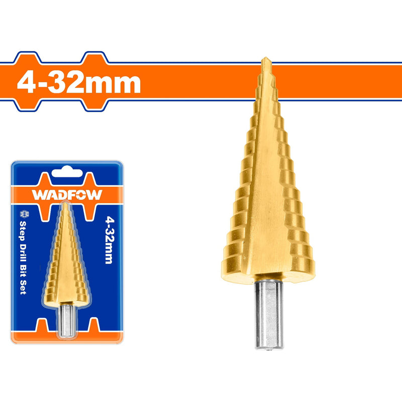 Broca escalonada 4-32mm. Vástago redondo. Pasos: 2mm. Diámetro 10mm.