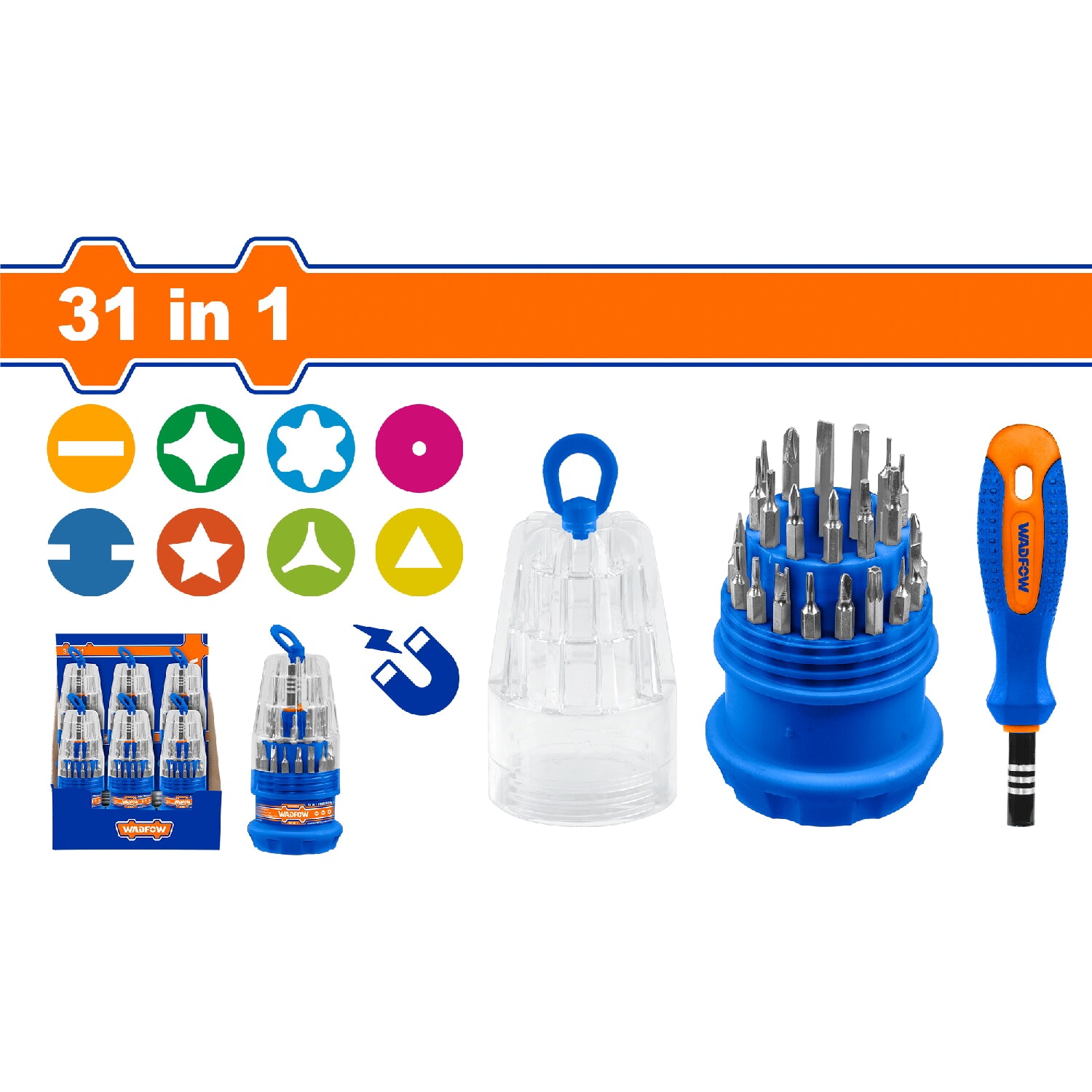 Destornilladores 31 en 1. CR-V. Incluye: 1 mango, 30 puntas variadas,magnético.