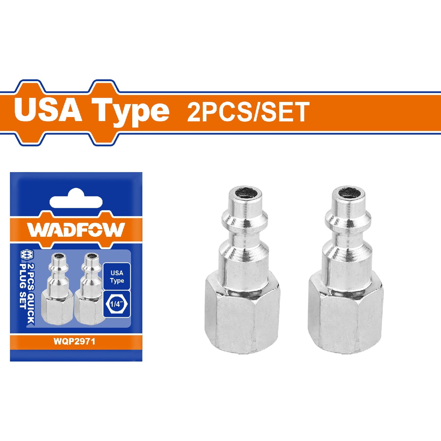 Acoples de aire rápidos 1/4" Tipo Americano. Enchufe tipo hembra. Cromado. Set de 2 piezas. conectores para compresores