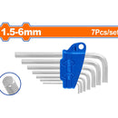 Llaves Hexagonales allen de brazo corto de 7 pzs. Medidas: 1.5-6mm. Acero al carbono. (Juego)