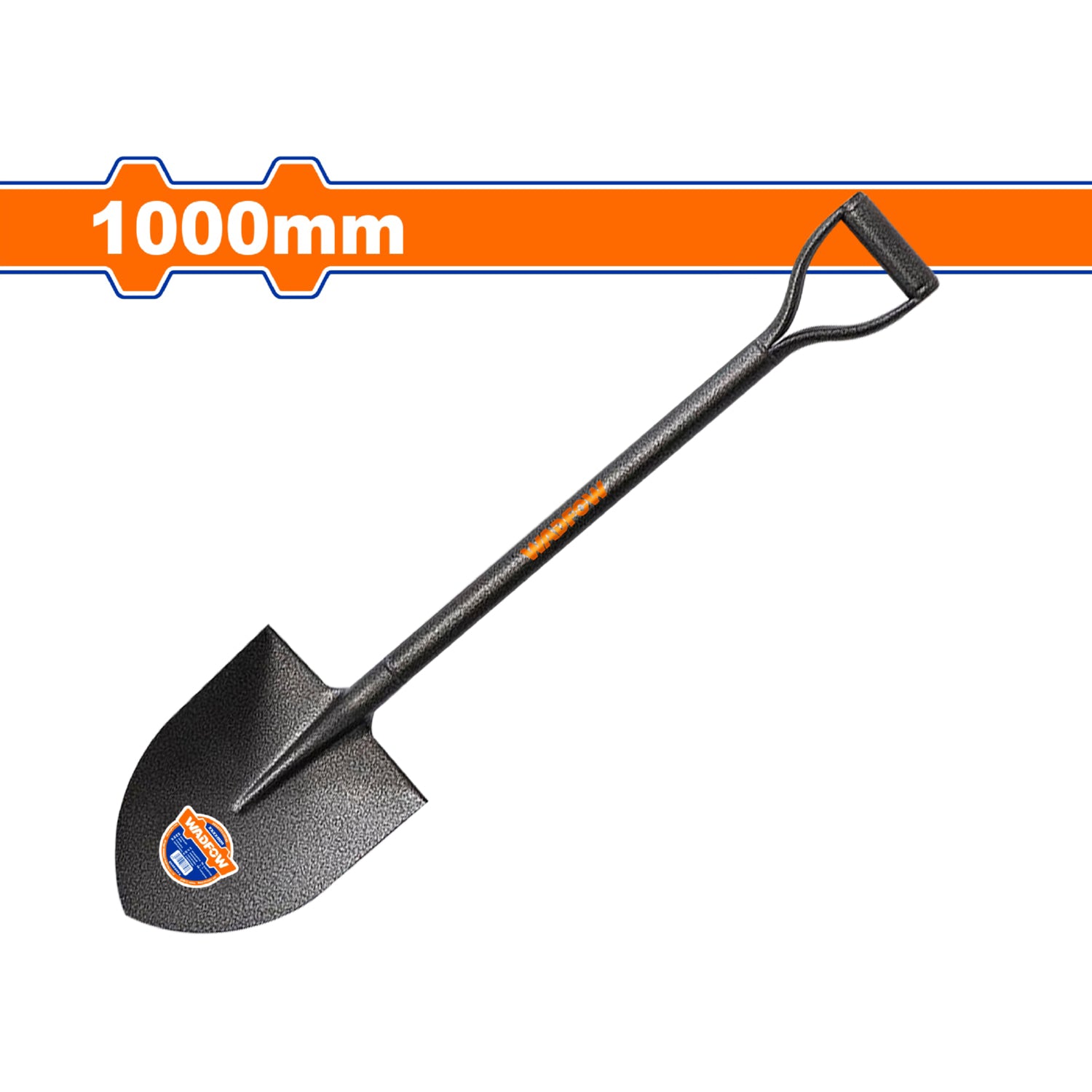 Pala de Punta Redonda con Mango Metálico. Long: 1000mm. Acero al carbono. 225mm x 295mm.