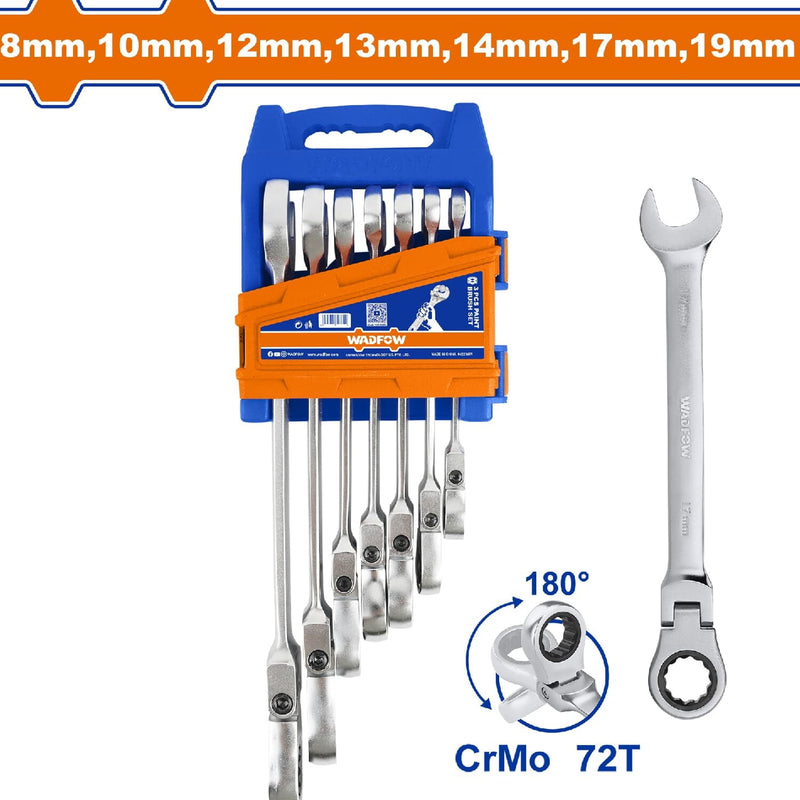 Llaves combinadas flexibles Ratchet de 7 pzas. 8-19mm. Acabado pulido. Cr-V (Juego)