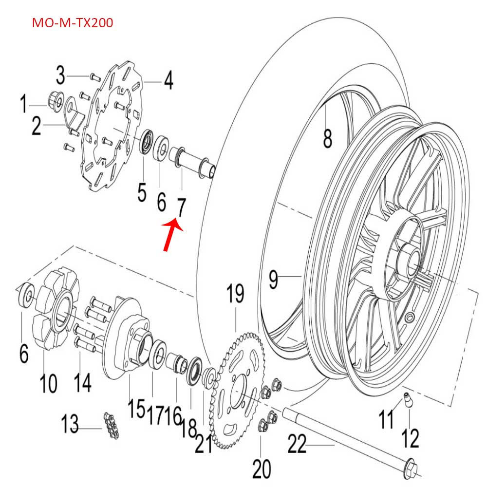 Buje central rueda trasera (TX200)