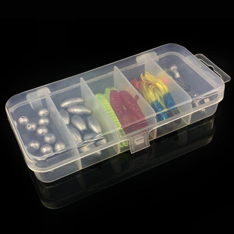 Caja señuelos suaves plomos y anzuelos 36 Pzas