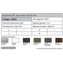 Esquinero Marco 45 mm. Espesor 1.4 mm. Largo 5.85 mts. Acabado Lacado Madera Texturizado. (D3-P1-A1-