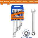 Llaves Inglesas Ratchet de 7 pzas. 8-19mm. Acabado pulido. Cr-V (Juego)