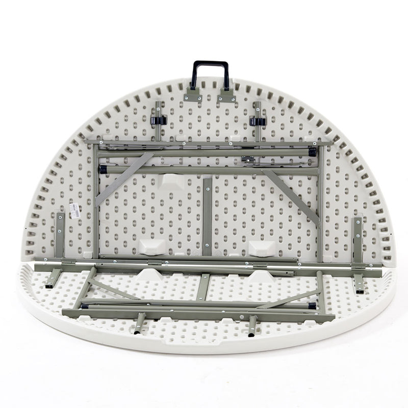 Mesa plástica plegable redonda 47" de diámetro (120 cm) (HDPE) con marco de acero revestido.