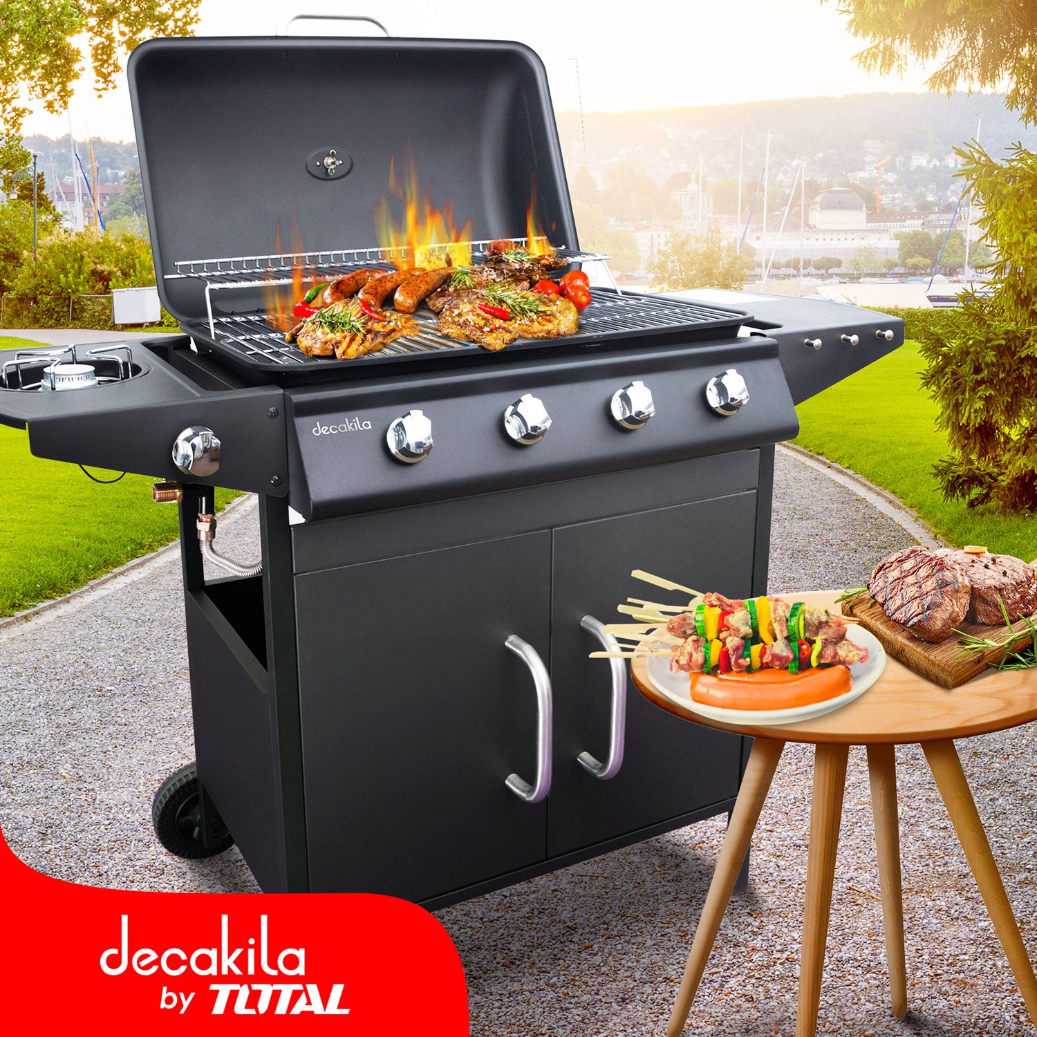 Barbacoa a gas 13.9KW 4 quemadores + Hornilla lateral.