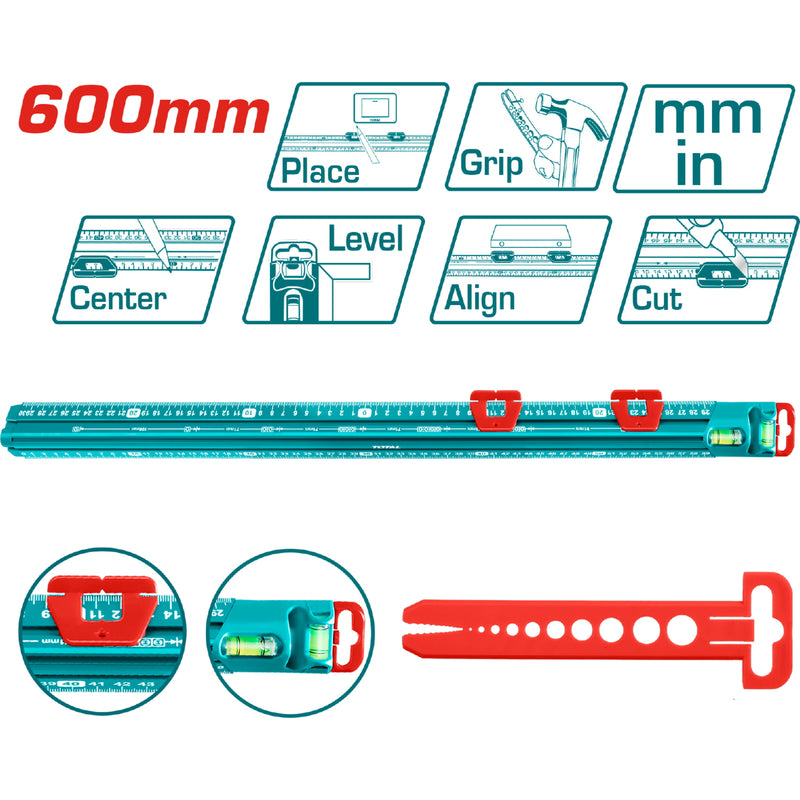Regla de Aluminio de dos piezas. Tamaño: 60cm.