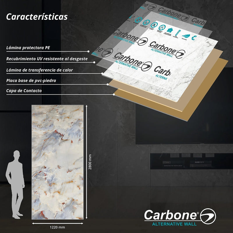 Panel Decorativo Mármol PVC  1.22m x 2.80m x 3mm Marmol Nacarado (Línea económica)