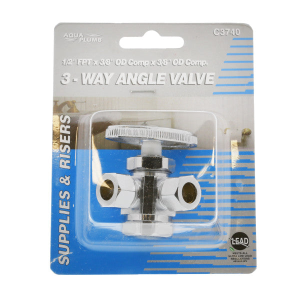 Llave de ángulo de 3 vías Compress 1/2" entrada x 3/8" x3/8" compress