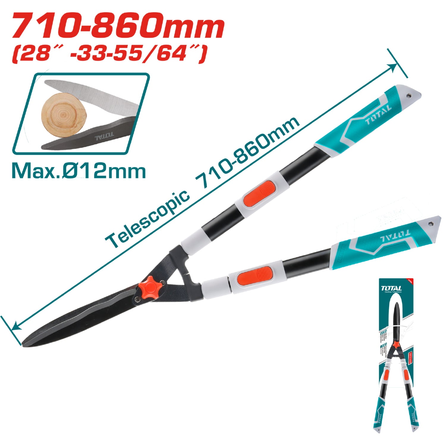 Tijera para podar arbustos telescópica extensible 710-860mm de largo