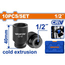 Dados Socket de Impacto de 1/2" DR. de 10 Piezas. Largo:40 mm. CrMo. Tratamiento Térmico.