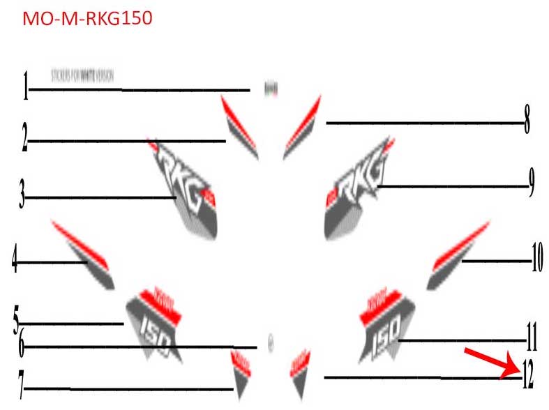 Calcomania izquierda del guardabarros delantero blanca (RKG150)
