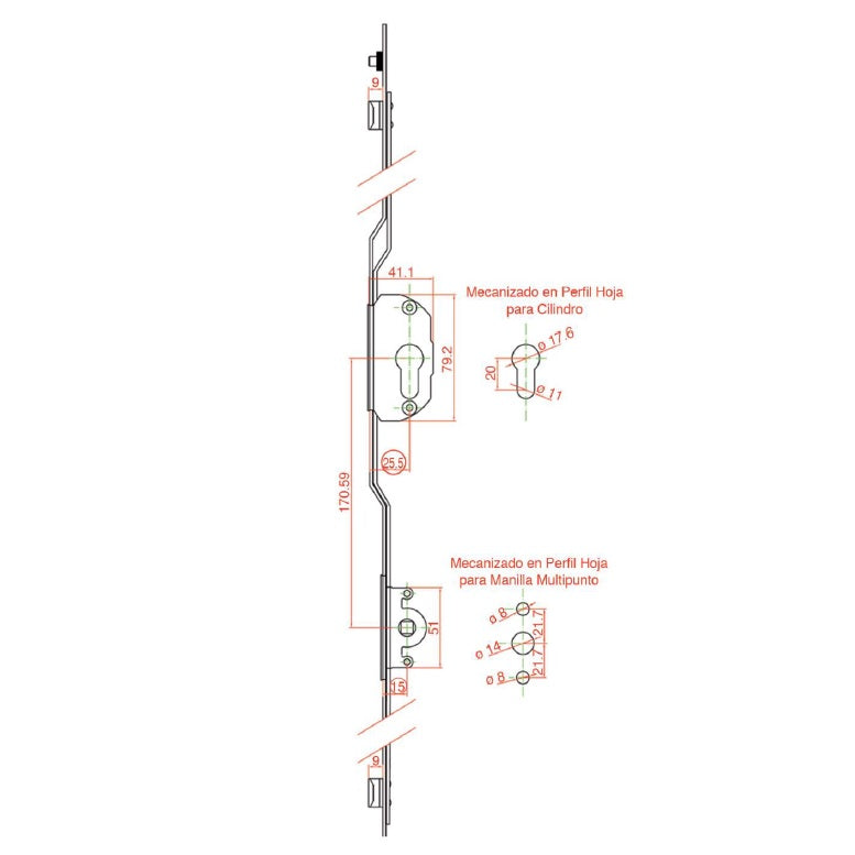 Cuerpo Cierre Multipunto. Tope Antivuelco. Tiene 3 punto Cierre. Funcion con Cilindro Europeo.