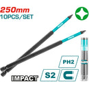 Juego de puntas magnéticas de impacto, PH2 - 250mm, Acero S2, Negro. (10pzas).