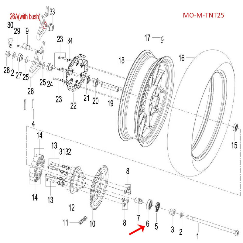 Rodamiento 6204-2RS (TNT135, TNT150, TNT25, TRK251, LEONCINO250, ZAFFERANO250, 302S, LEONCINO500)