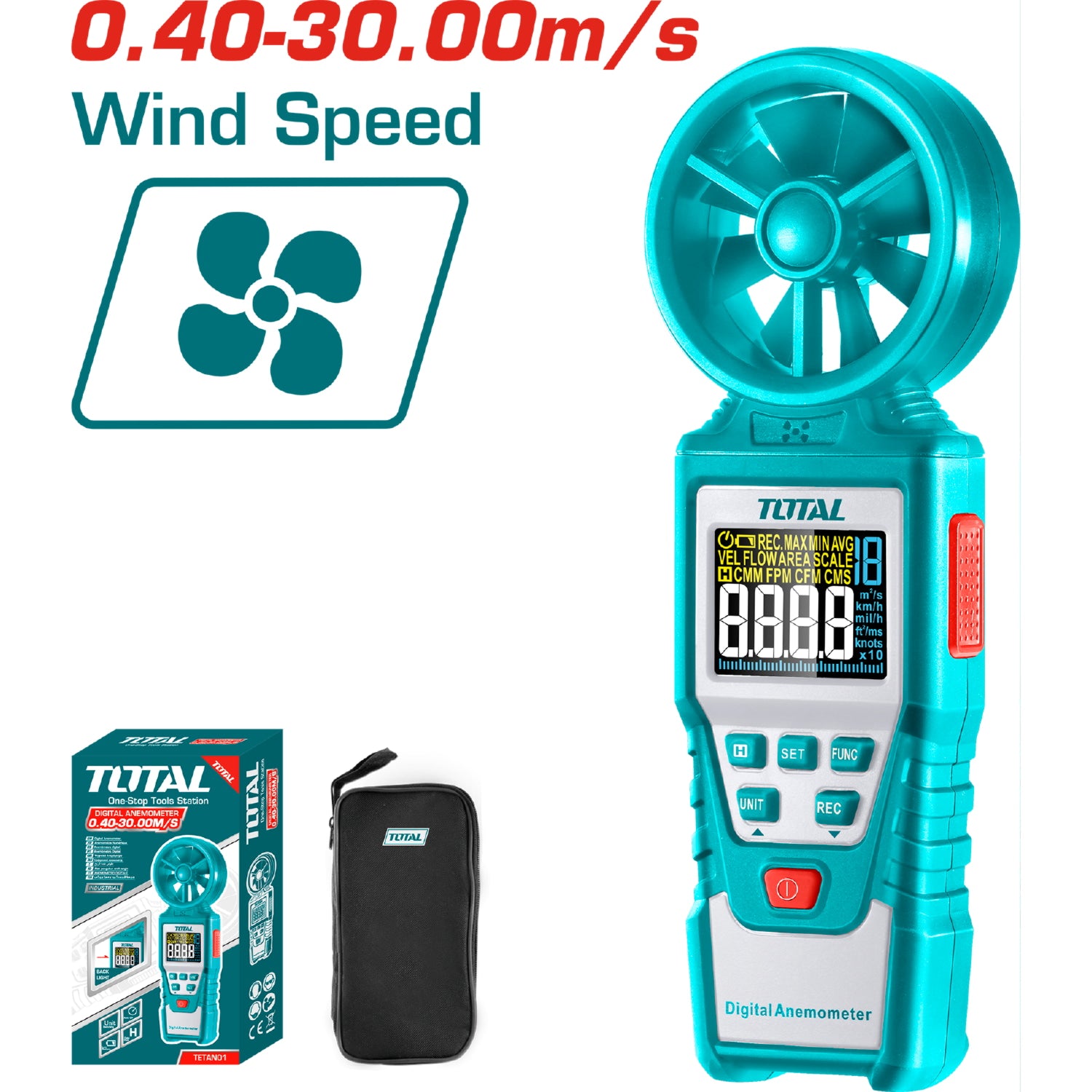 Anemómetro digital Medidor de velocidad del viento 0.40-30.0 m/s flujo de aire