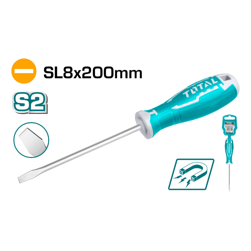 Destornillador de paleta. SL 8mm. Diametro: 8mm Largo 200mm.