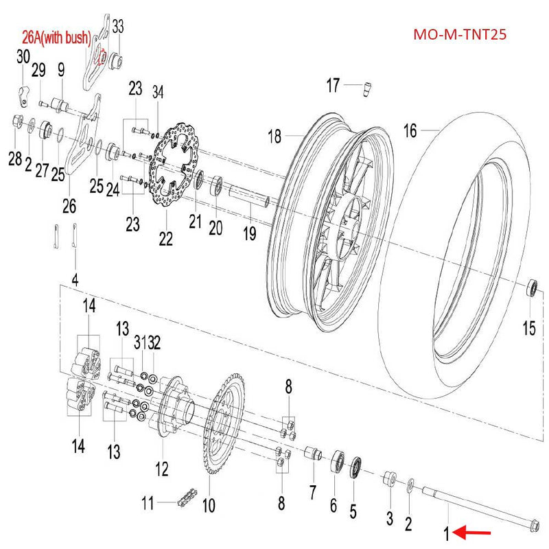 Eje rueda trasera M14X1.5X292 (RKG150 / LEONCINO250 / TNT25 / TRK251)