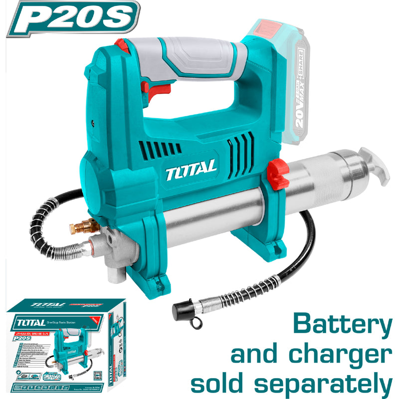 Pistola de engrase Inalámbrica 20V. Long. 30". Capacidad: 16oz. Batería y cargador por separado.