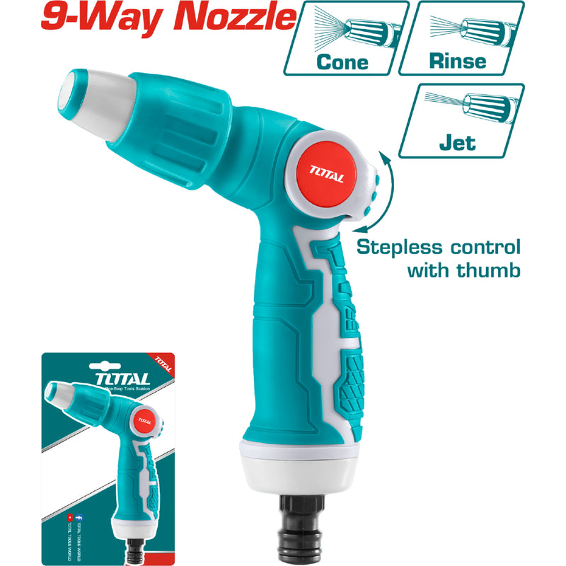 Pistola Boquilla para manguera de Agua 3/4" de plástico Ajustable a 3 vias.