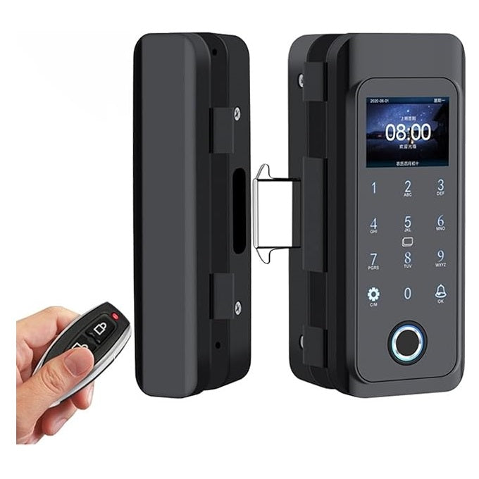 Cerradura electronica de huella dactilar, tarjeta y codigo sin saques al vidrio. 10-12 mm acabado p