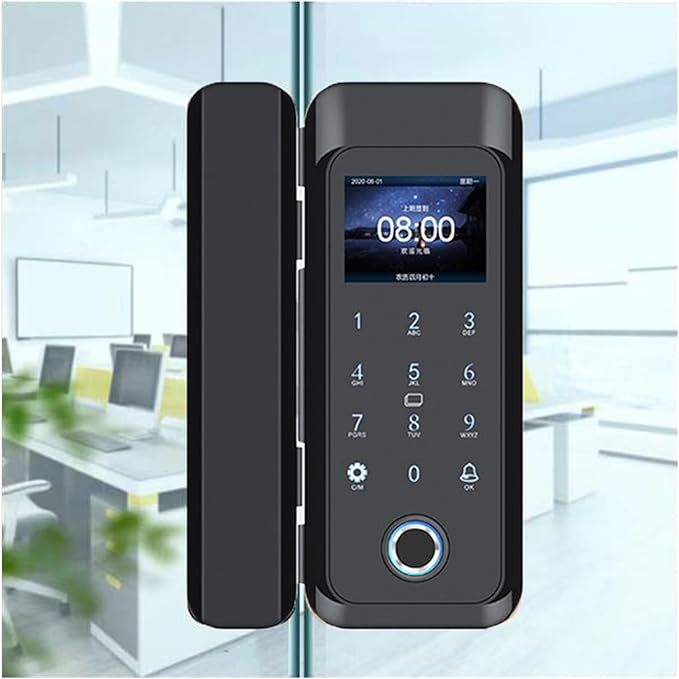 Cerradura electronica de huella dactilar, tarjeta y codigo sin saques al vidrio. 10-12 mm acabado p