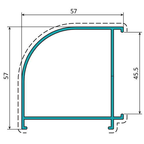 Esquinero Marco 45 mm. Espesor 1.4 mm. Largo 5.85 mts. Acabado Anodizado Negro 15 Micron. (D3-P1-A1-